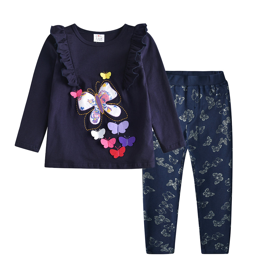 2Y-8Y Girls Clothes Sets Butterfly Embroidery Girls T-Shirts + Butterfly Leggings Pants