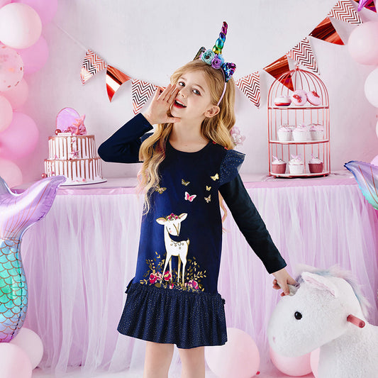 3-8T Princess Lovely Fawn Toddler Casual Girl Dress for Birthday Party