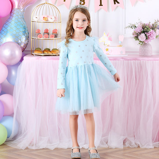 Girls Tutu Dresses Star Pattern Long Sleeve Tutu Dress