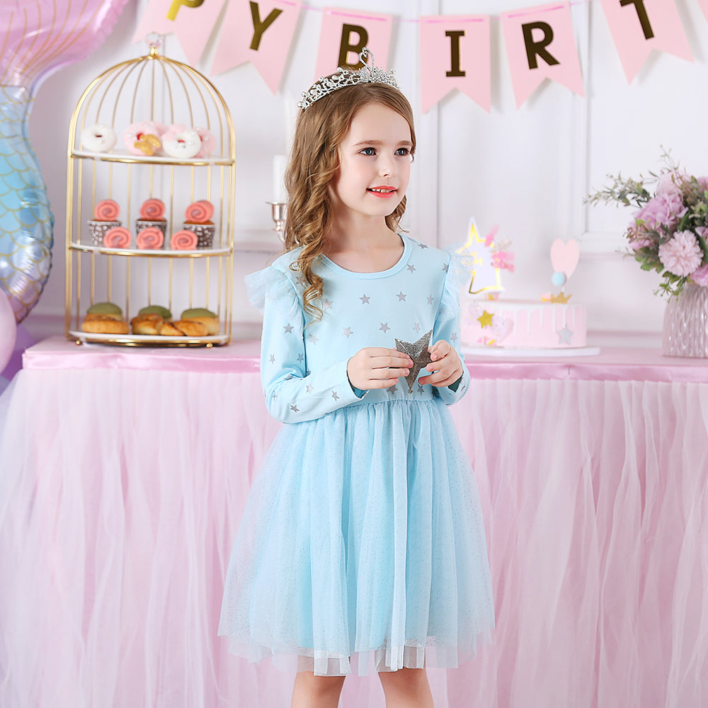 Girls Tutu Dresses Star Pattern Long Sleeve Tutu Dress