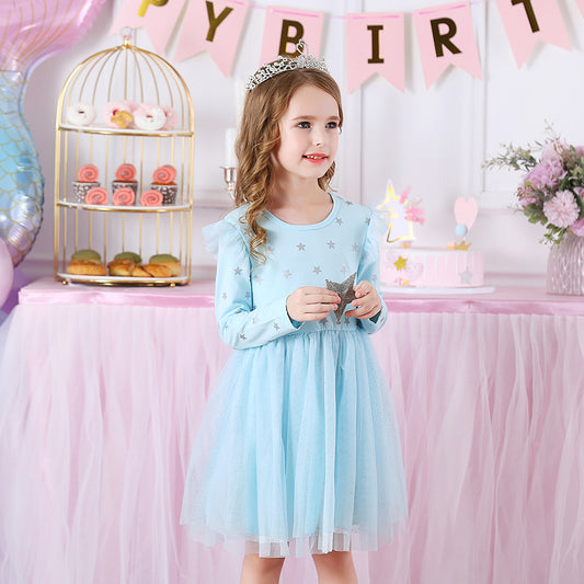 Girls Tutu Dresses Star Pattern Long Sleeve Tutu Dress