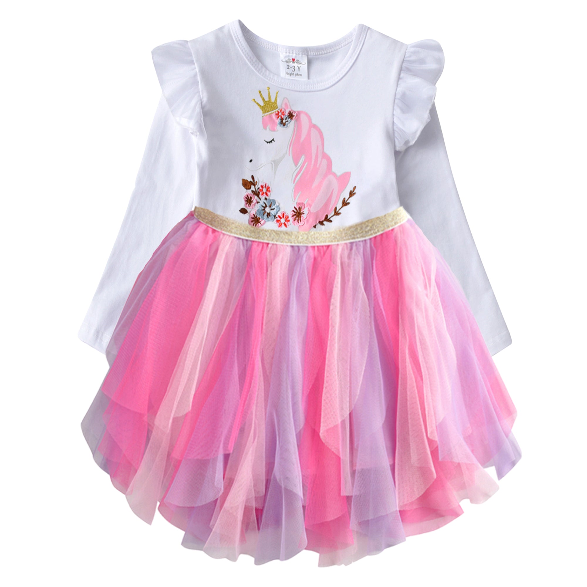 Unicorn with Flower  Toddler Tutu Dress Irregular Tulle Dress