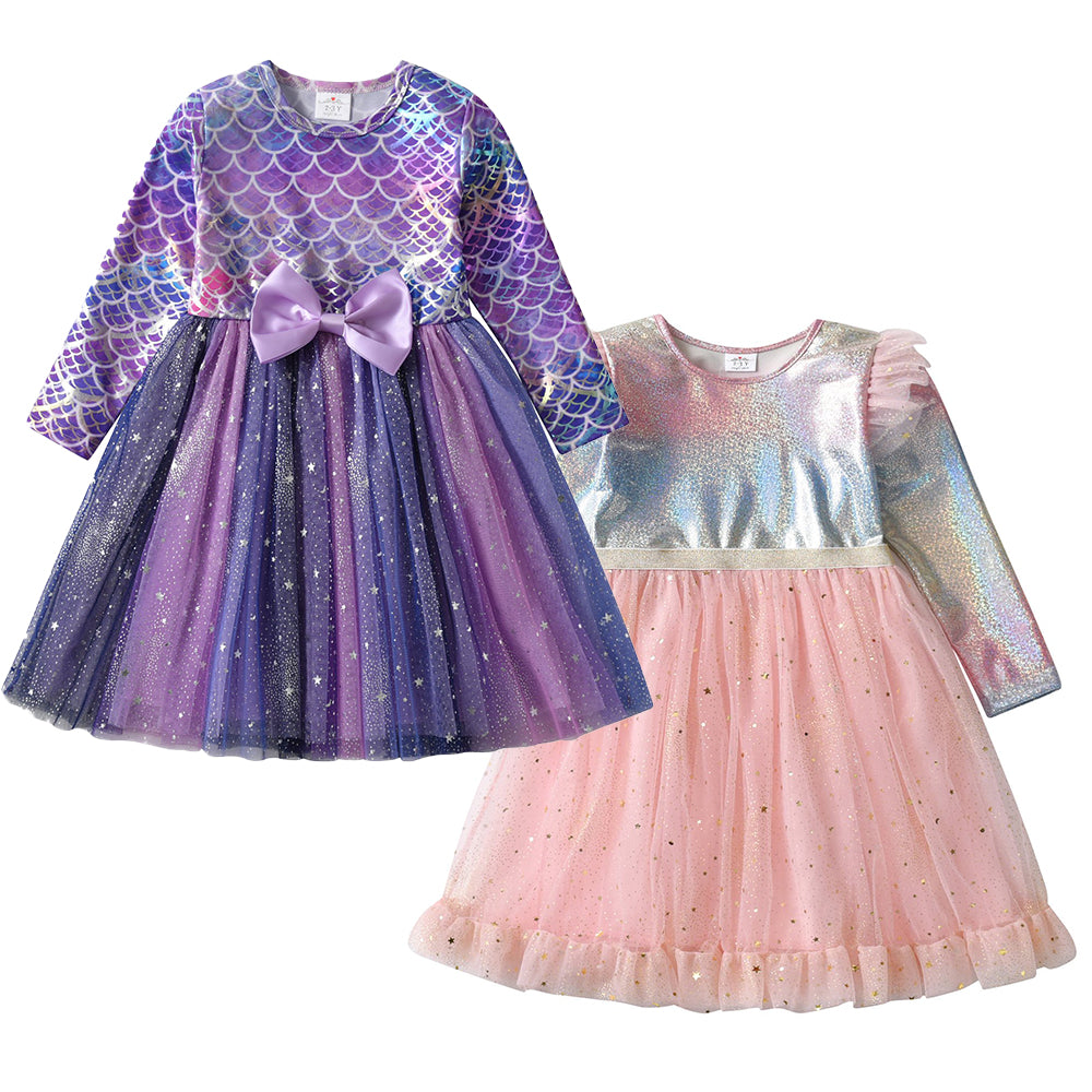 2Y-8Y 2pcs Mermaid Purple Tutu Dress and Pink Ruffle Tulle Tutu Dress Set