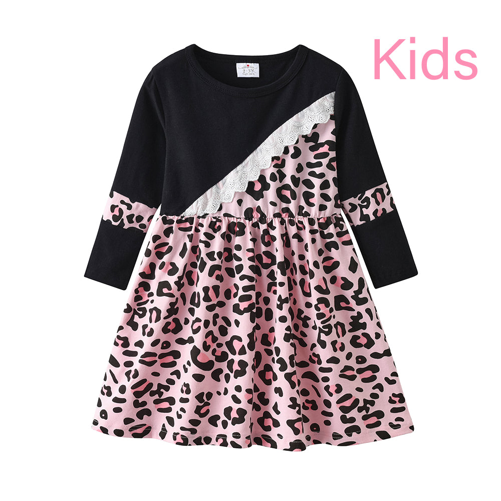 Vikita Mum and Daughter Family Matching Leopard Print Tribe Casual Dress