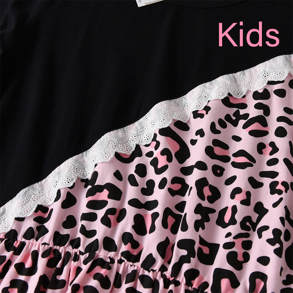 Vikita Mum and Daughter Family Matching Leopard Print Tribe Casual Dress