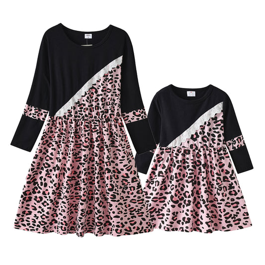 Vikita Mum and Daughter Family Matching Leopard Print Tribe Casual Dress