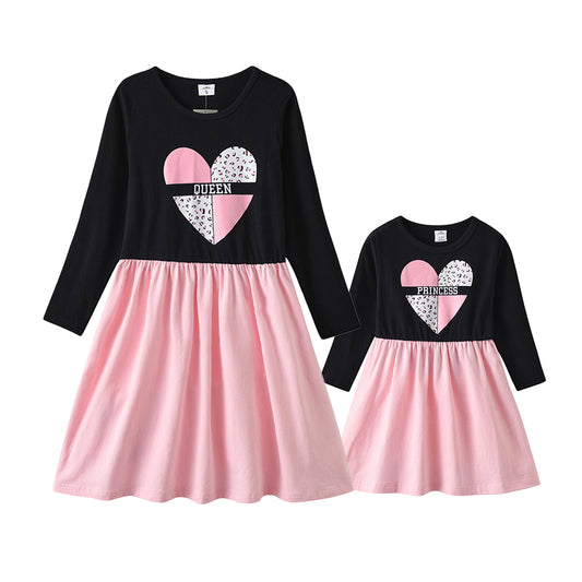 Vikita Mum and Daughter Family Matching Love Heart Princess Dress