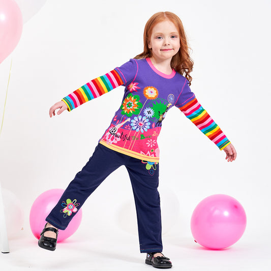 Vikita Happy Colorful Flower Rainbow Long Sleeve T-Shirt 3-8T