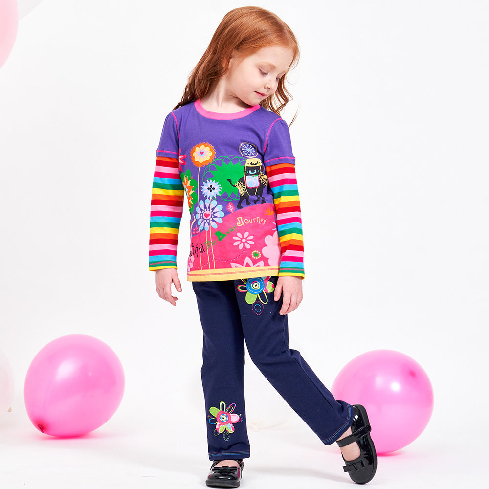Vikita Happy Colorful Flower Rainbow Long Sleeve T-Shirt 3-8T