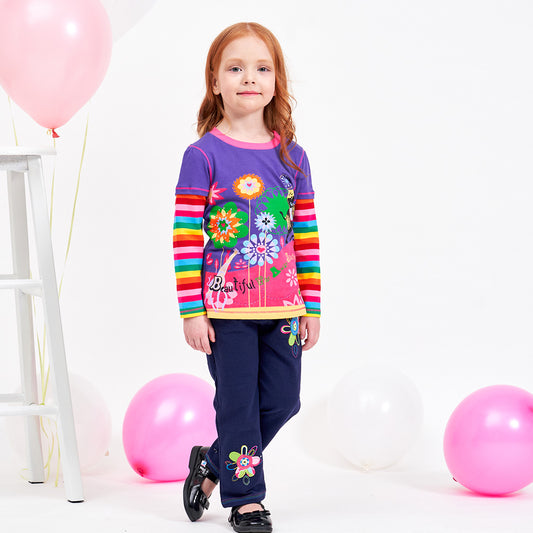Vikita Happy Colorful Flower Rainbow Long Sleeve T-Shirt 3-8T
