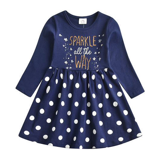 Christmas Sparkle all the why Spot Cord Dress Girl Toddler Cotton Long Sleeve Dress