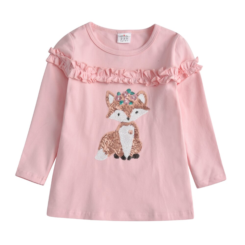 VIKITA Girls Long Sleeve Tees Children T-shirt Bottoming Shirt Kids Spring Autumn Cartoon Tops Sequins T-shirt Children Clothing