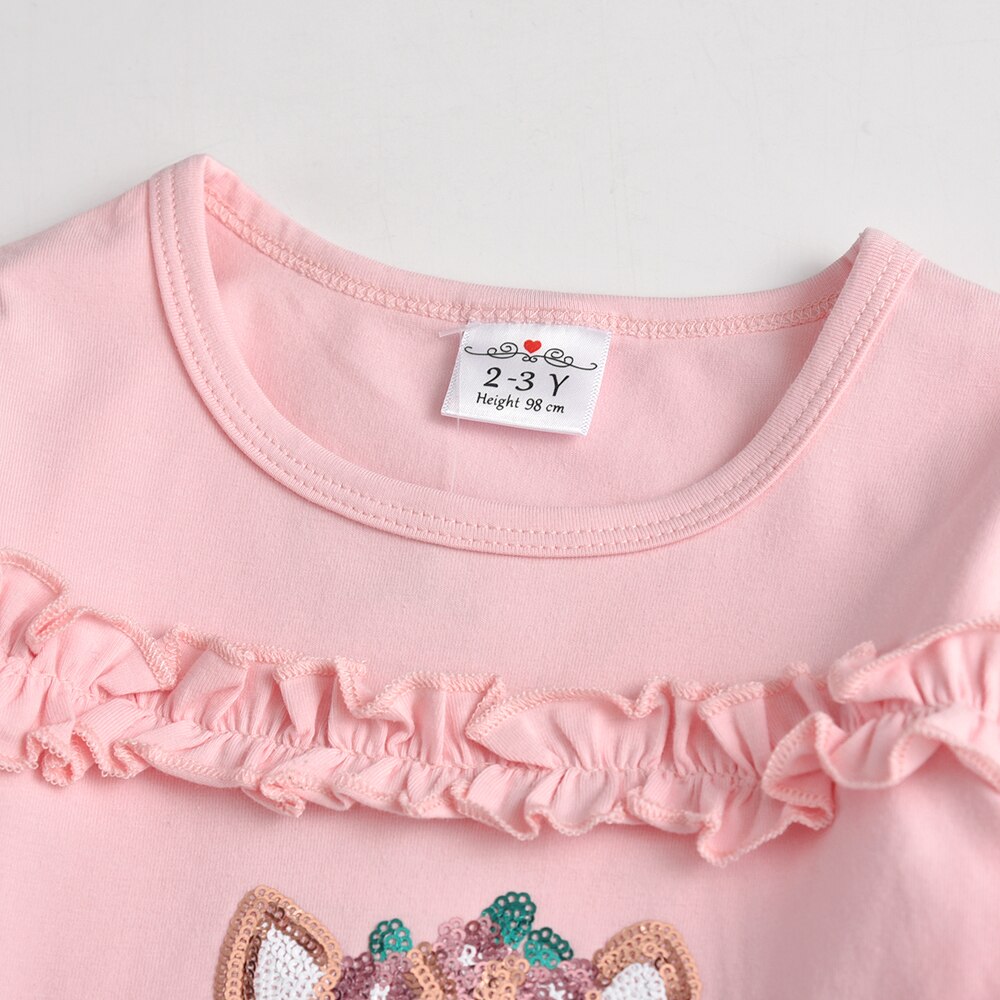 VIKITA Girls Long Sleeve Tees Children T-shirt Bottoming Shirt Kids Spring Autumn Cartoon Tops Sequins T-shirt Children Clothing