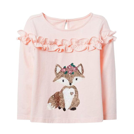 VIKITA Girls Long Sleeve Tees Children T-shirt Bottoming Shirt Kids Spring Autumn Cartoon Tops Sequins T-shirt Children Clothing
