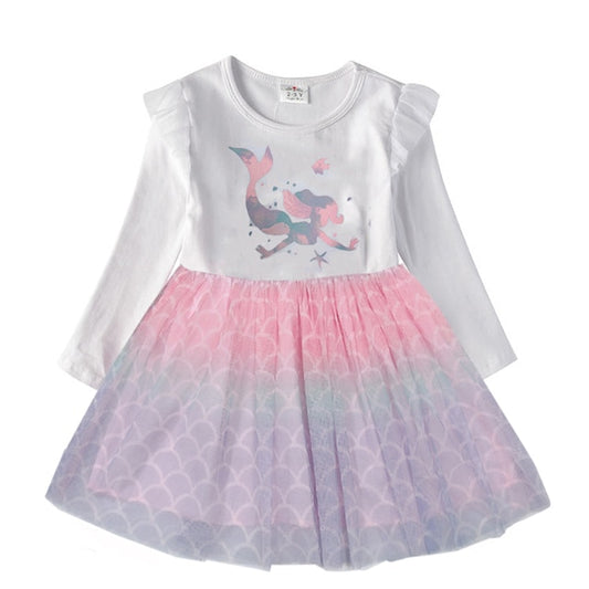 3-8T Princess Mermaid Pattern Toddler Tutu Dress for Birthday Party Gift
