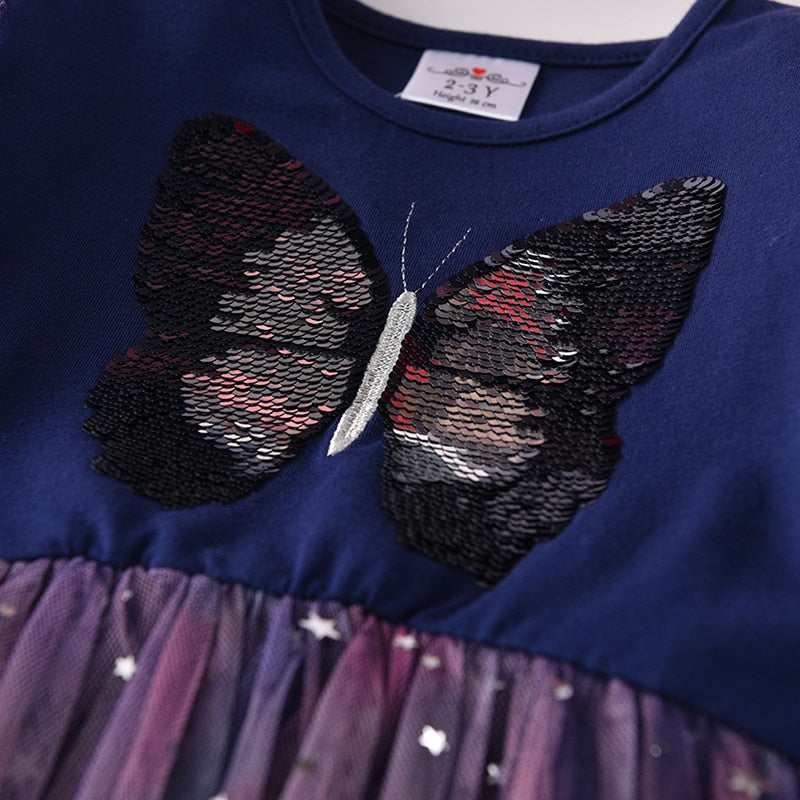 3-8T Princess Butterfly Sequined Toddler Tutu Girl Dress for Birthday Party