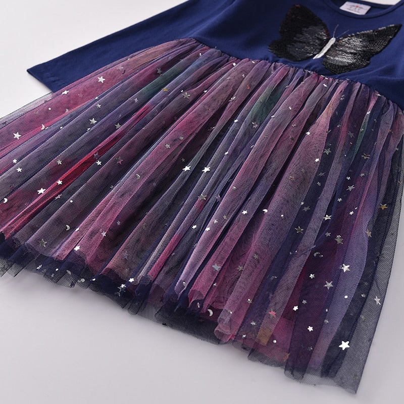 3-8T Princess Butterfly Sequined Toddler Tutu Girl Dress for Birthday Party