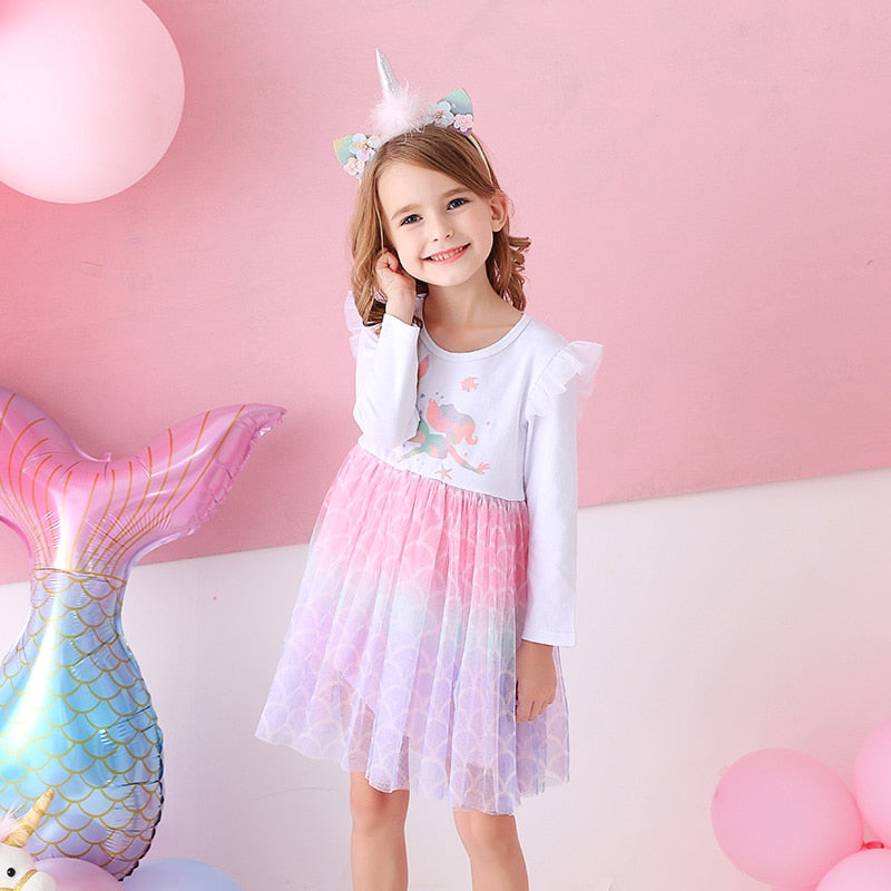 3-8T Princess Mermaid Pattern Toddler Tutu Dress for Birthday Party Gift