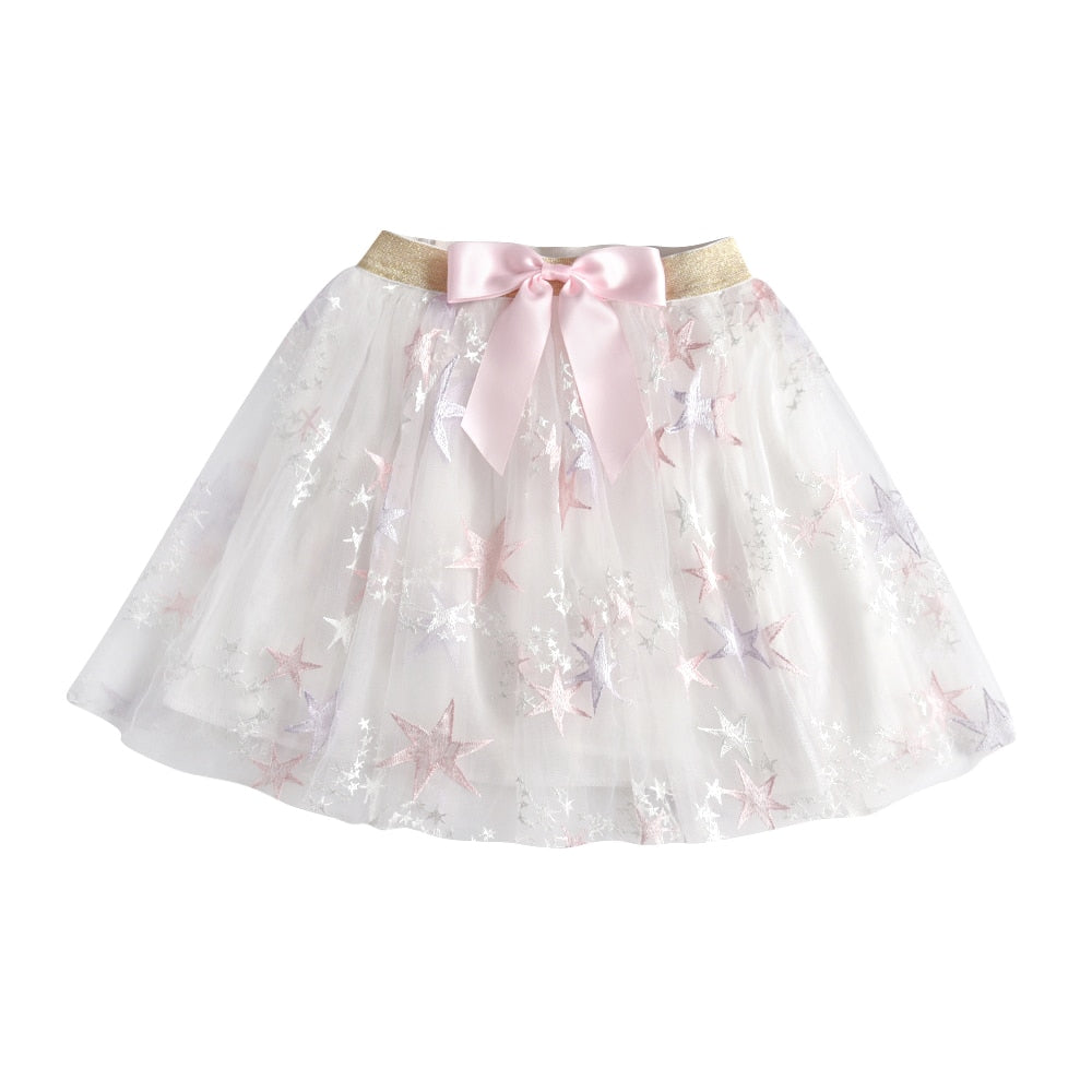 Star Embroidery Girls Toddlers Skirts Casual Layered Tutu Skirt