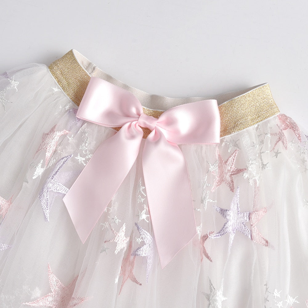 Star Embroidery Girls Toddlers Skirts Casual Layered Tutu Skirt