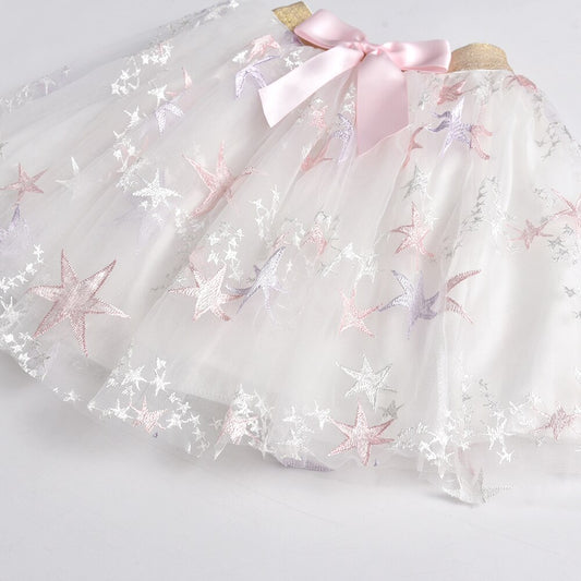 Star Embroidery Girls Toddlers Skirts Casual Layered Tutu Skirt