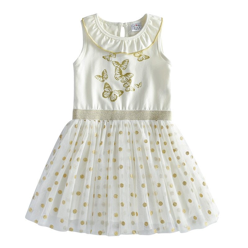 Girls Summer Dress Butterfly Pattern Sparkle Tulle Tutu Dress Sleeveless Cotton Dress