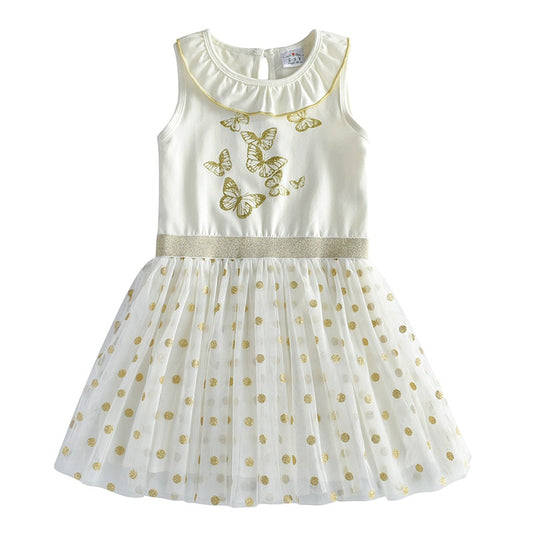 Girls Summer Dress Butterfly Pattern Sparkle Tulle Tutu Dress Sleeveless Cotton Dress