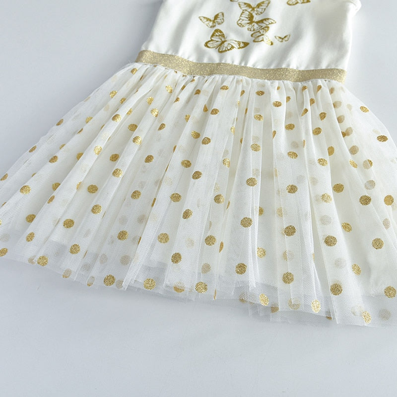 Girls Summer Dress Butterfly Pattern Sparkle Tulle Tutu Dress Sleeveless Cotton Dress