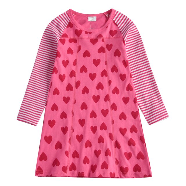 Love Heart Pattern Stripe Long Sleeve Girl Toddler A Line Dress