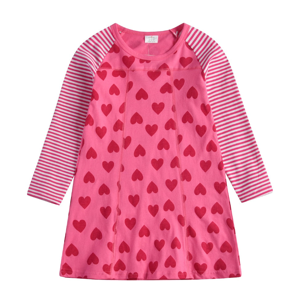 Love Heart Pattern Stripe Long Sleeve Girl Toddler A Line Dress