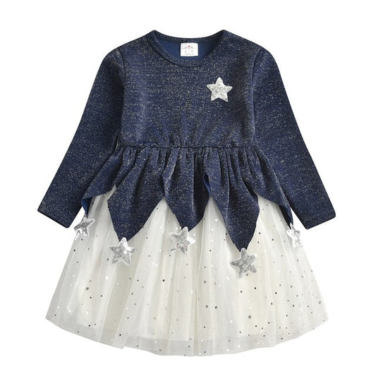 Bling Star Tulle Dress Girl Toddler Long Sleeve Tutu Dress