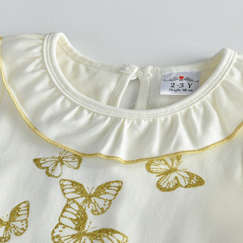 Girls Summer Dress Butterfly Pattern Sparkle Tulle Tutu Dress Sleeveless Cotton Dress