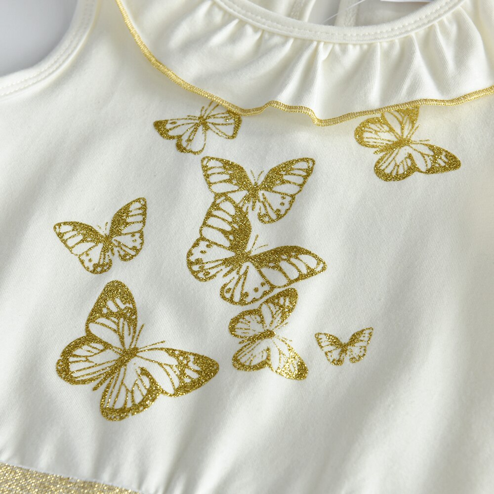 Girls Summer Dress Butterfly Pattern Sparkle Tulle Tutu Dress Sleeveless Cotton Dress