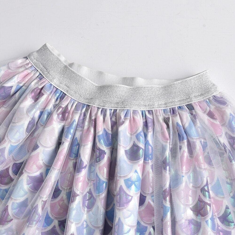 Mermaid Pattern Tutu Skirt Girl Pettiskirt Ball Gown Party Dance Tulle Skirts