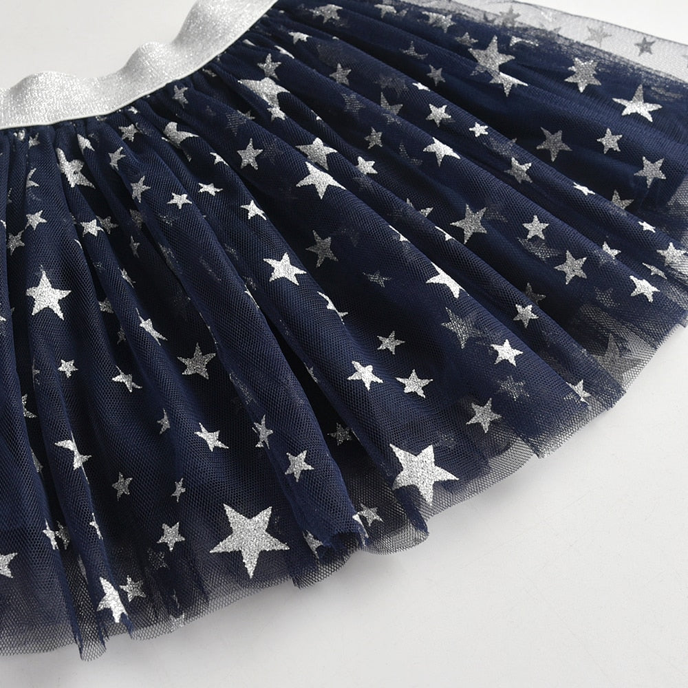 Star Glitter Dance Tutu Skirt for Girl Toddler 3 Layers Tulle Pettiskirt