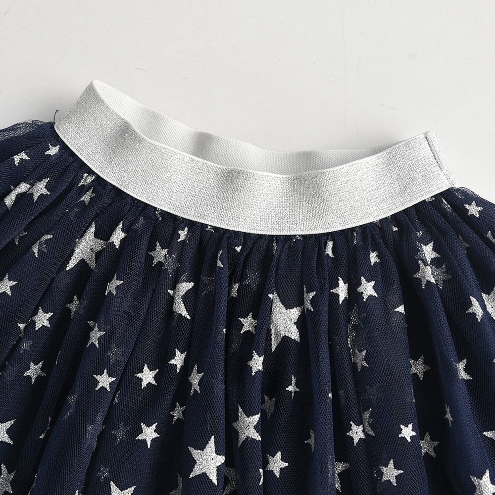 Star Glitter Dance Tutu Skirt for Girl Toddler 3 Layers Tulle Pettiskirt