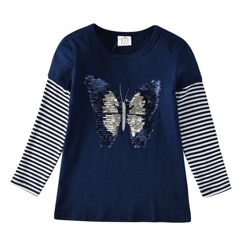 Sequins Butterfly Tops and Blue Legging Pants Set for Girl Toddler 3-8T