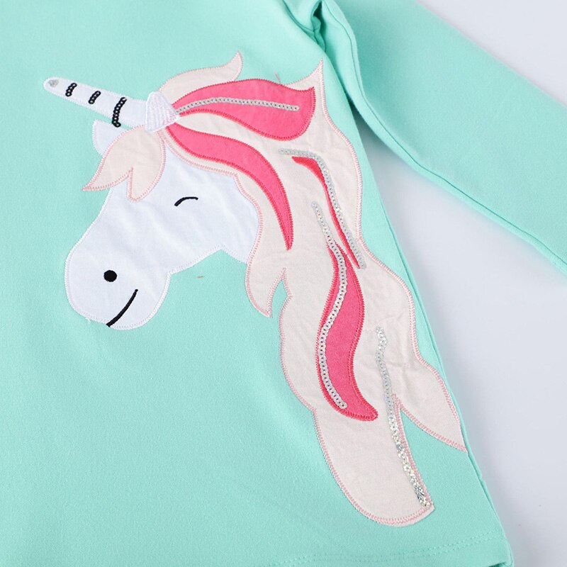 Cartoon Unicorn Long Sleeve Girl Toddler Hooded Dress