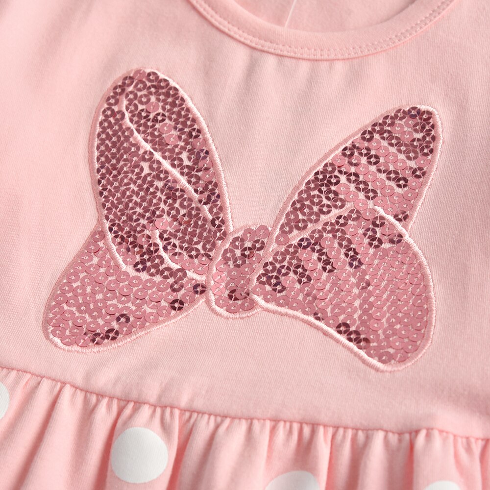 Butterfly Sequined Spot Pattern Long Sleeve Cotton Toddler Dress