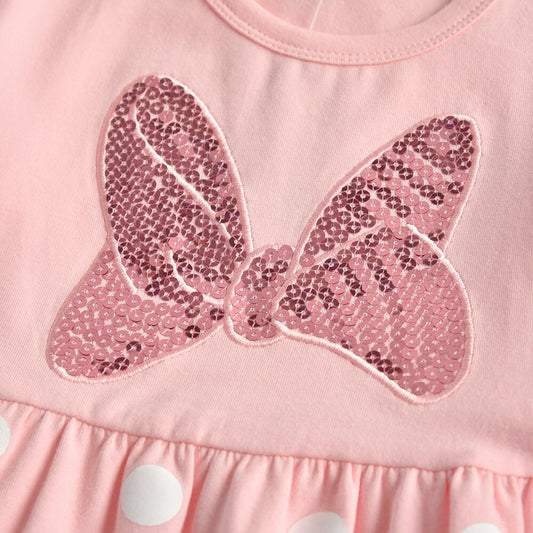Butterfly Sequined Spot Pattern Long Sleeve Cotton Toddler Dress