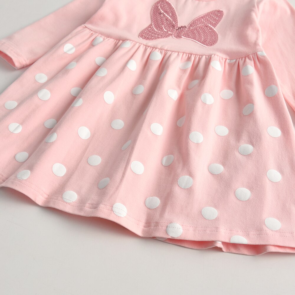 Butterfly Sequined Spot Pattern Long Sleeve Cotton Toddler Dress