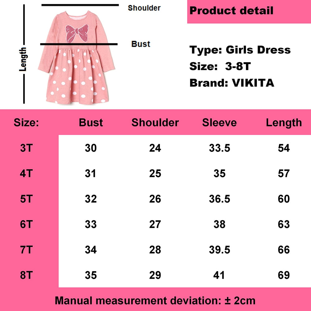 Butterfly Sequined Spot Pattern Long Sleeve Cotton Toddler Dress