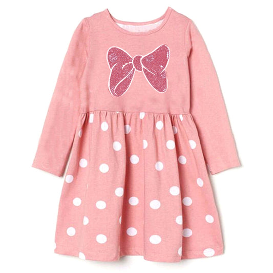 Butterfly Sequined Spot Pattern Long Sleeve Cotton Toddler Dress