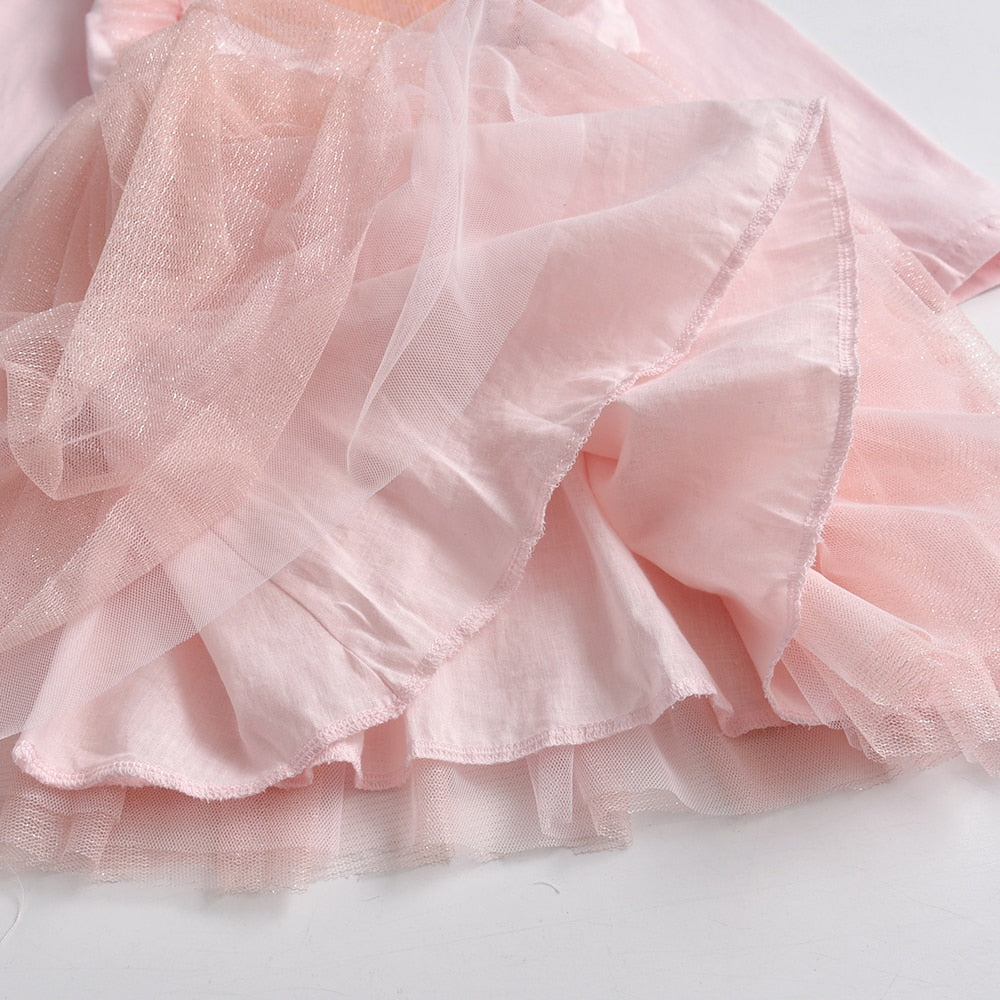 Love Heart Sequins Girl Toddler Tutu Dress Pink Soft Long Sleeve Dress