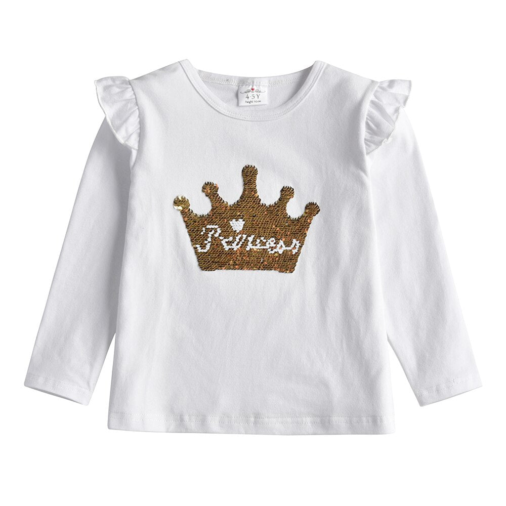 Sequins Princess Crown T-Shirt and Heart Print Leggings Clothing Set For Girl Toddler
