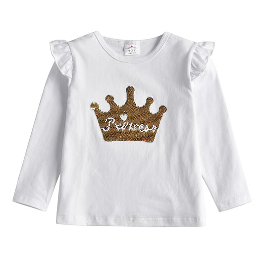Sequins Princess Crown T-Shirt and Heart Print Leggings Clothing Set For Girl Toddler