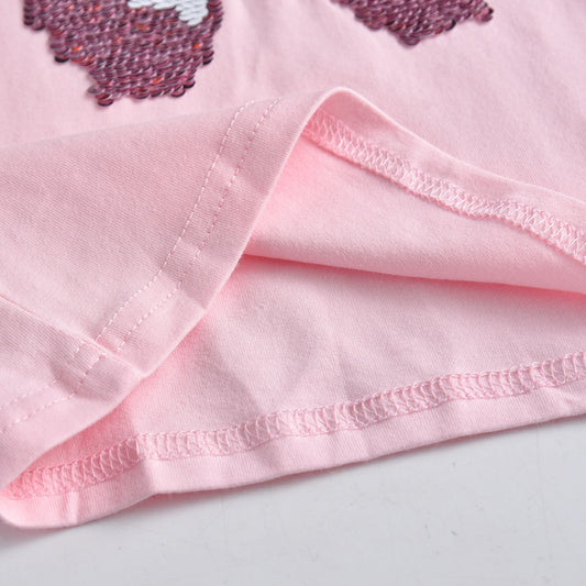 Butterfly Sequined Pink Cotton Toddler Girl Long Sleeve T-Shirt Tops