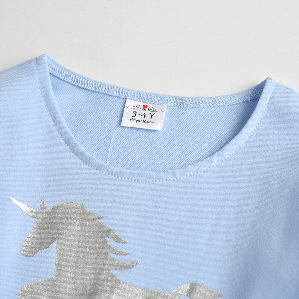 Unicorn Pattern Casual Cotton Long Sleeve Splicing Toddler Girl T-Shirt