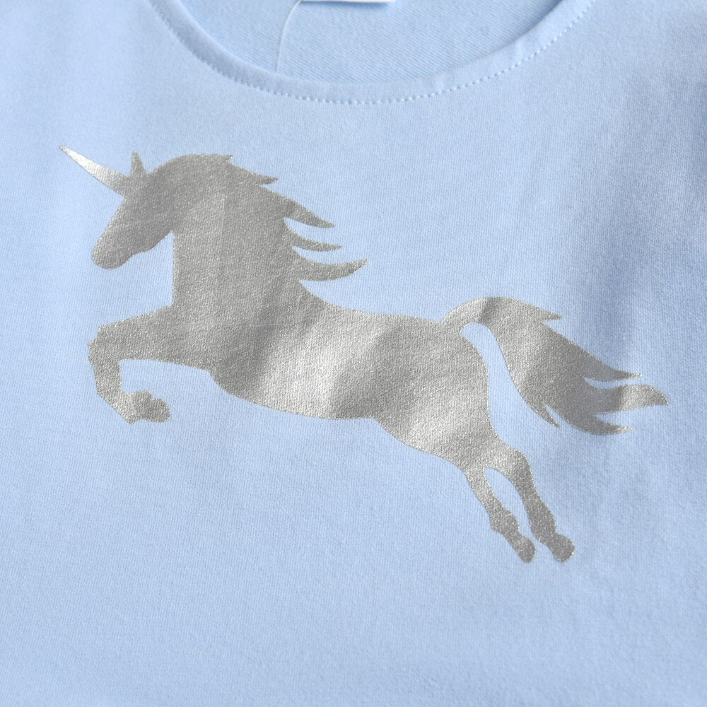Unicorn Pattern Casual Cotton Long Sleeve Splicing Toddler Girl T-Shirt