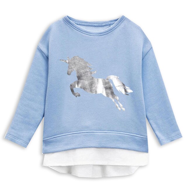 Unicorn Pattern Casual Cotton Long Sleeve Splicing Toddler Girl T-Shirt